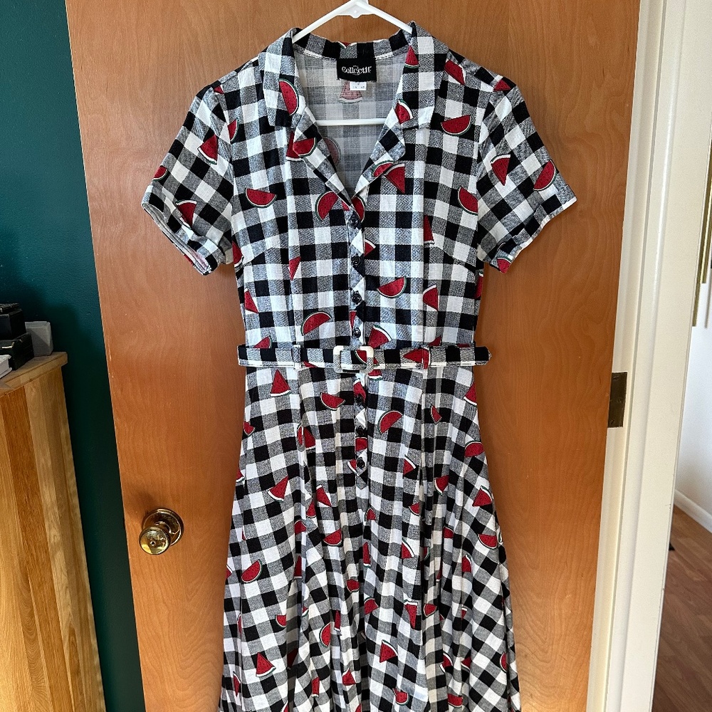 Collectif Watermelon Plaid Shirt dress size UK 10/US S